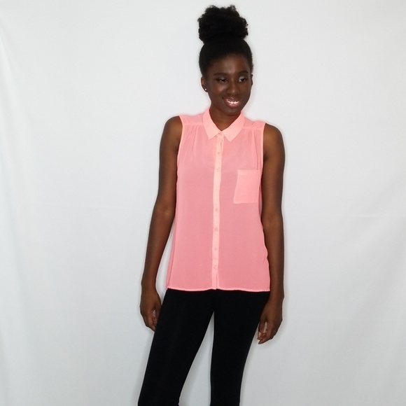 Six Degrees Tops - Six Degrees Neon Pink Sleeveless Blouse